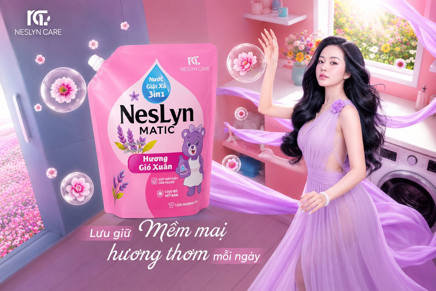 Nước giặt xả NesLyn Matic 3in1 hương Gió Xuân