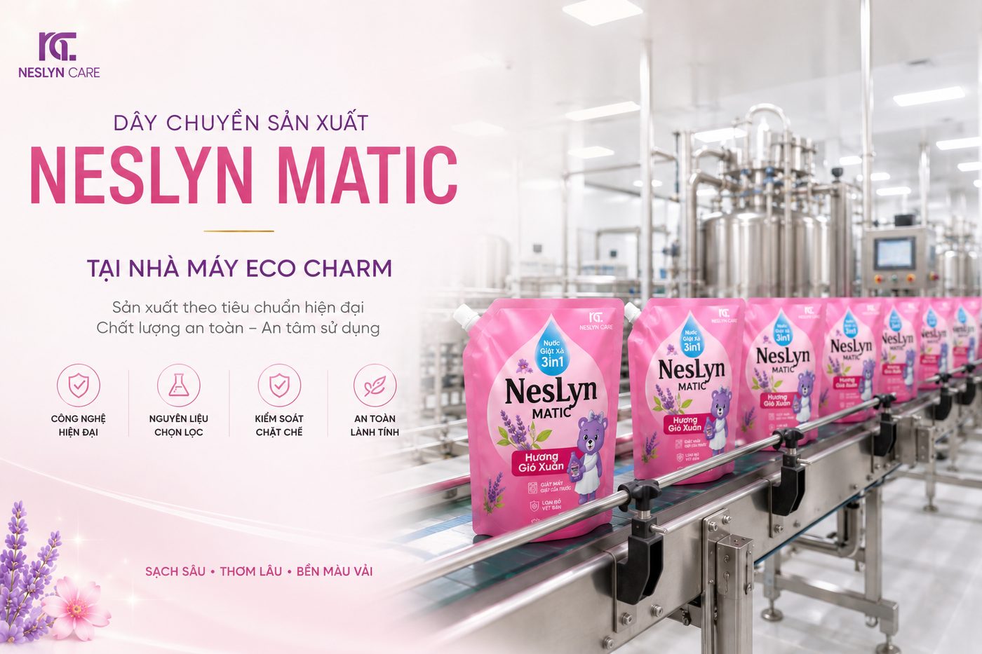 Dây chuyền đóng gói nước giặt NesLyn Matic tại nhà máy Eco Charm